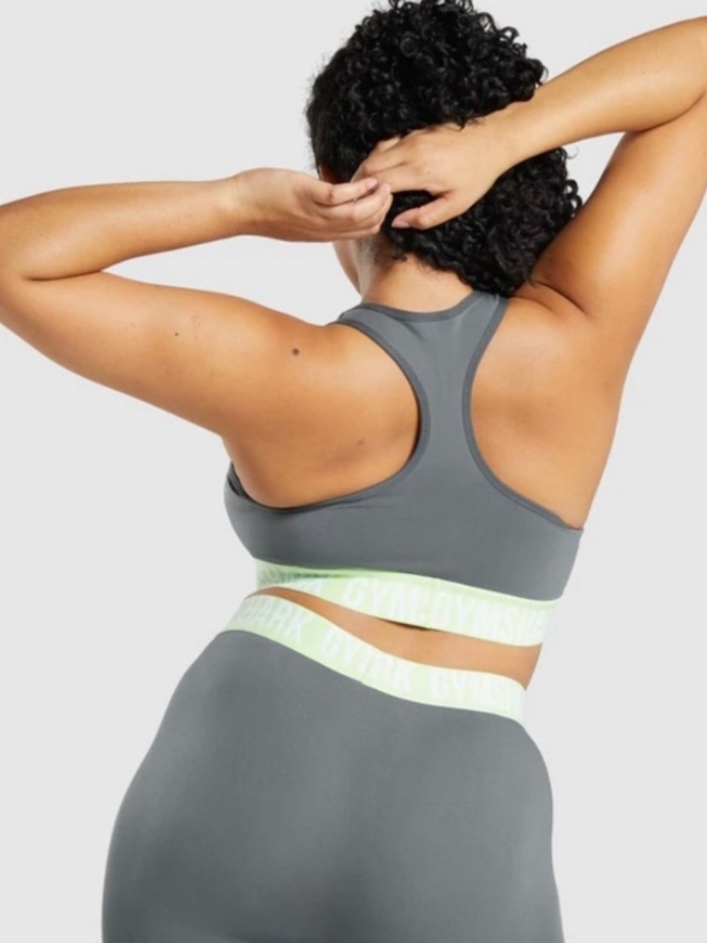 Gymshark RacerBack Gray Sports Bra with Lime Band - Picture 3 of 5